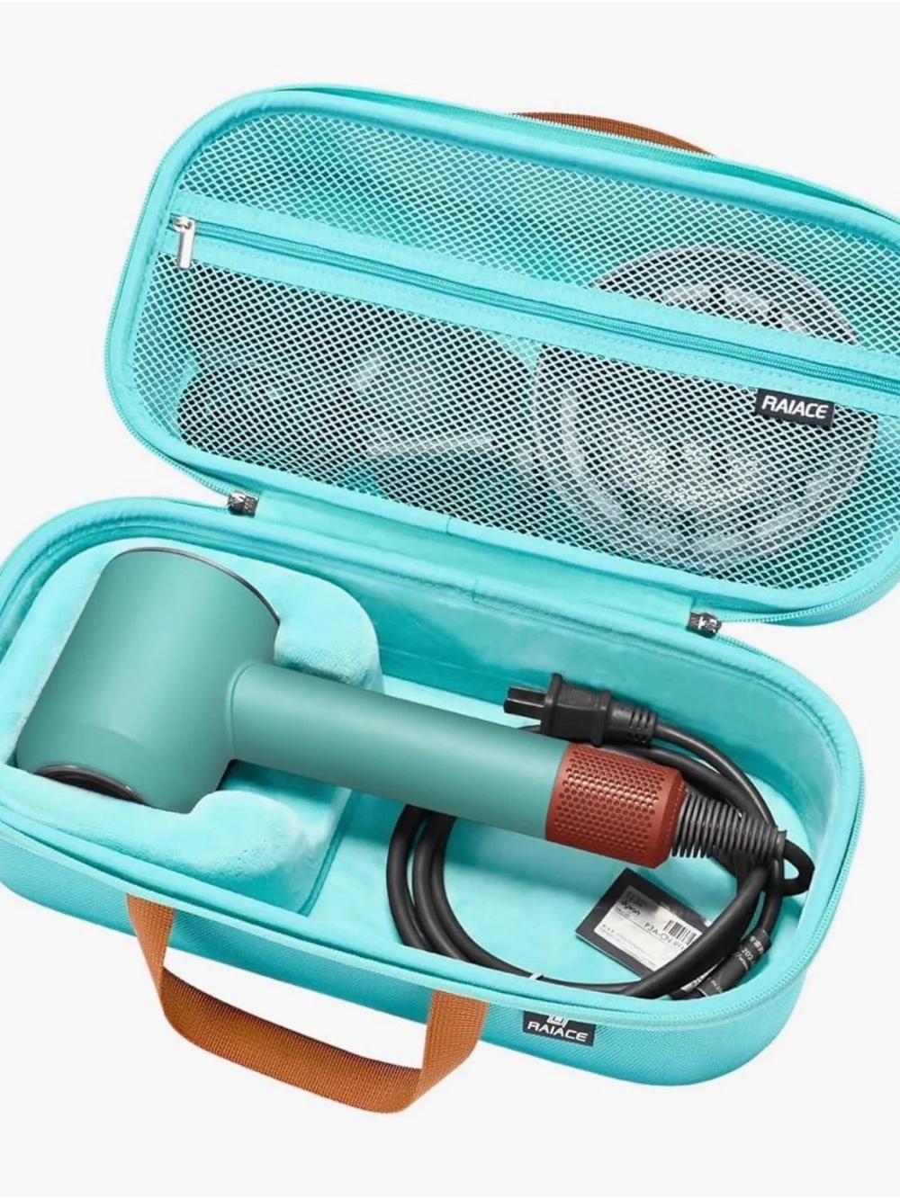 PALACE Turquoise Hard-Shell Garment Bag with Brown Handles for Dyson dryer